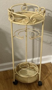 VINTAGE MCM TWO TIER ROLLING BAR KITCHEN CART STAND WINE BOTTLE GLASS RACK SHELF