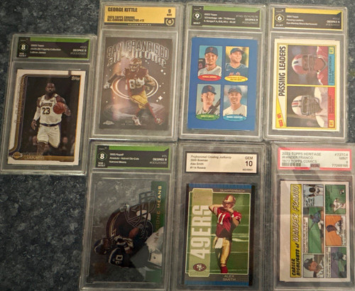 Topps Heritage 2021 NFL 7-Card Graded Lot PSA Kittle Auto + Marino, LeBron