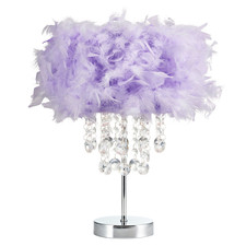 Chandelier Style Lilac Feather Table Lamp with Waterfall Acrylic Drops by Hap...