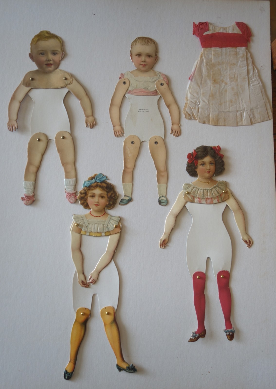 Lot of 1890's L & B Articulated Paper Dolls, 9"-10", Homemad