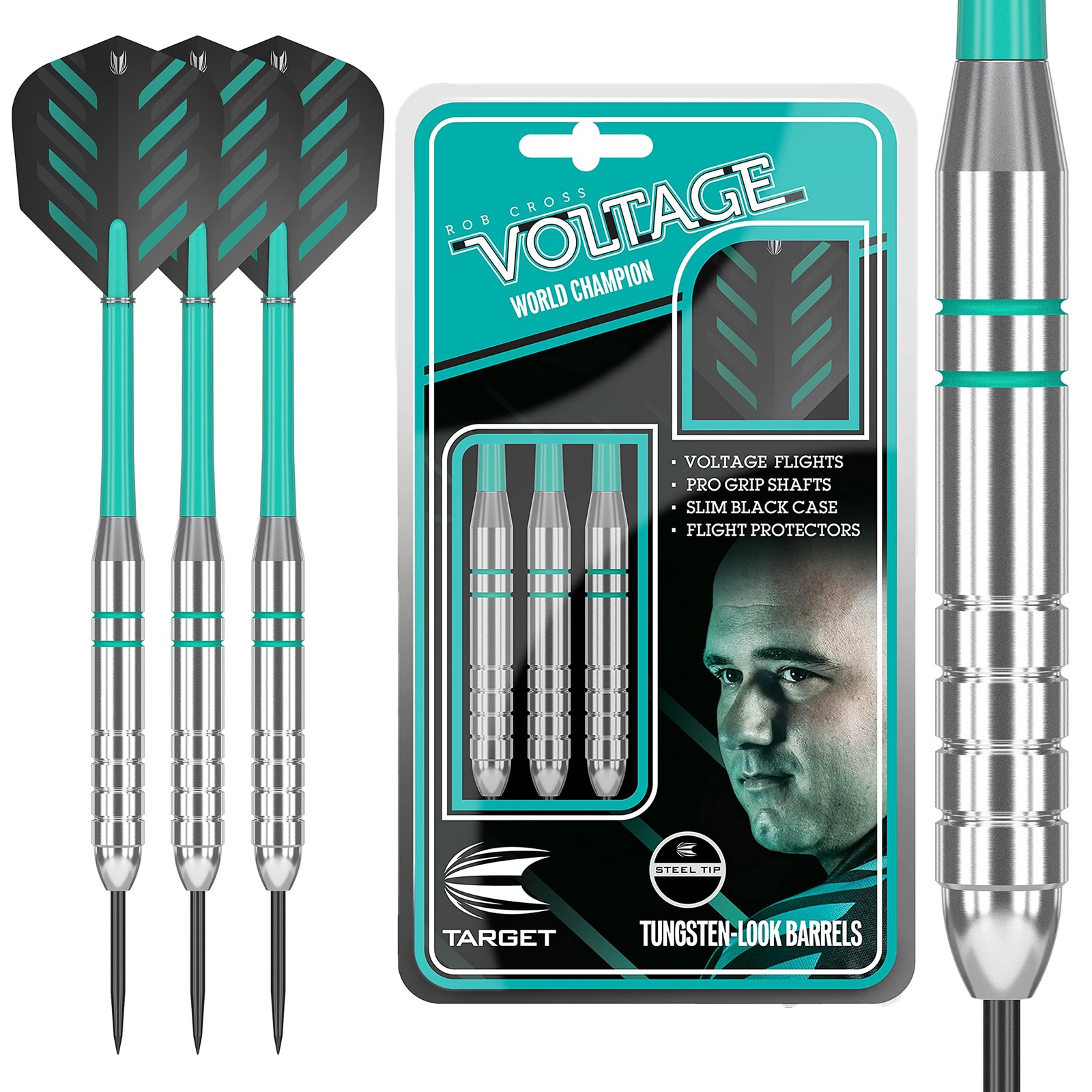 Target Darts Rob Cross Silver Voltage 24G Brass Steel Tip 24G, Black /