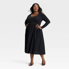 Women's Long Sleeve Knit Midi A-Line Dress - Ava & Viv