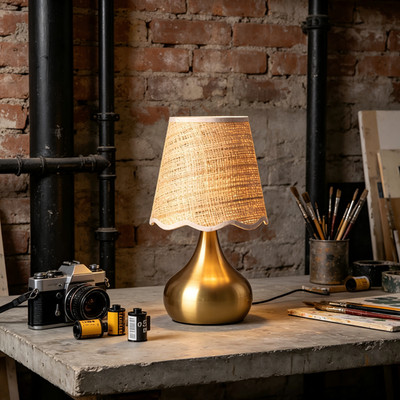 Brass & Rattan Table Lamp for Industrial Loft Style Desk