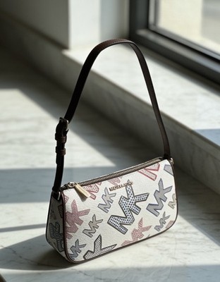New Michael Kors Jet Set Optic White Nolita Pouchette Shoulder Bag Colorful MK 