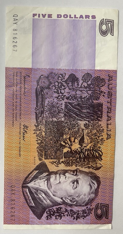 Australia $5 Banknote Fraser/Johnston QAY 816267 Circulated Ungraded XF