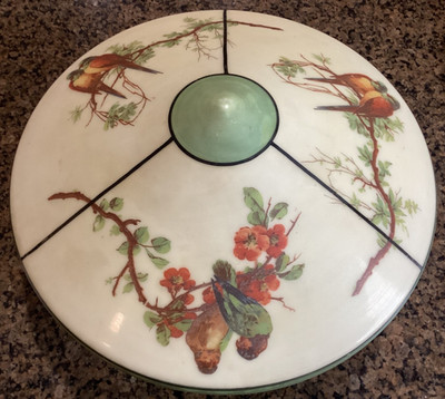 Vintage Antique Lamp Shade Light Art Deco Glass Decorated with Parrot Birds