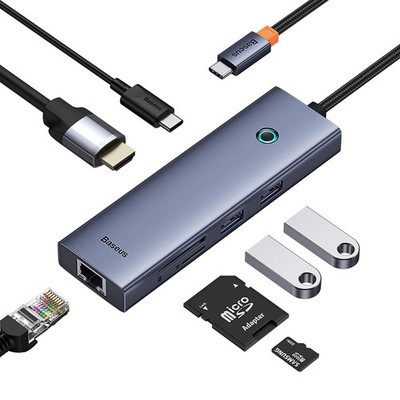 BASEUS HUB USB TYP C 7in1 HDMI 4K 60Hz 2x USB-A 3.0 USB-C PD 100W RJ45 SD/TF