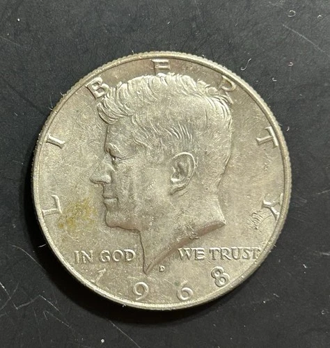 Kennedy “D” Half Dollar, 1968, 40% Silver, Circulated, 50c Coin, Denver Mint