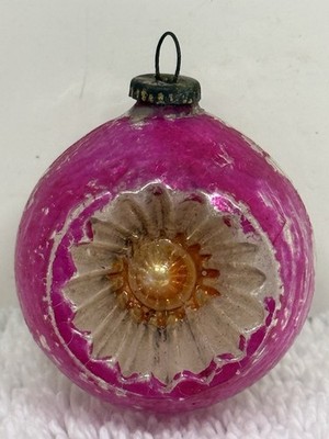 VTG Japan Single Indent Pink Silver Star Imprint Mercury Glass  Ornament 1.5 