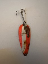 Vintage Made in USA Orange White Spoon Fishing Lure 2.75โ Treble Hook
