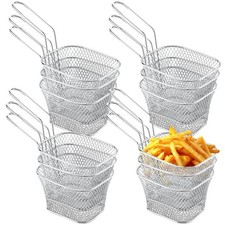 12 Pcs Mini Square Fry Basket Bulk Stainless Steel French Mini, Silver 