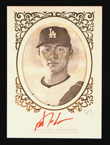 2025 Topps Yoshinobu Yamamoto 1/1 Auto On Card Red Ink SSP LA Dodgers Pitcher