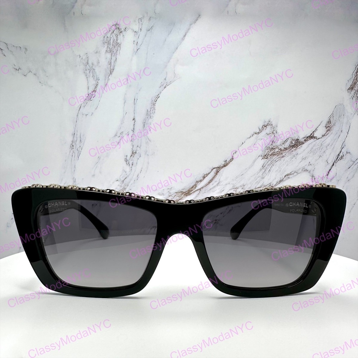 CHANEL Sunglasses 5540 C622/S8 Polarized Black Gold CC Top Metal