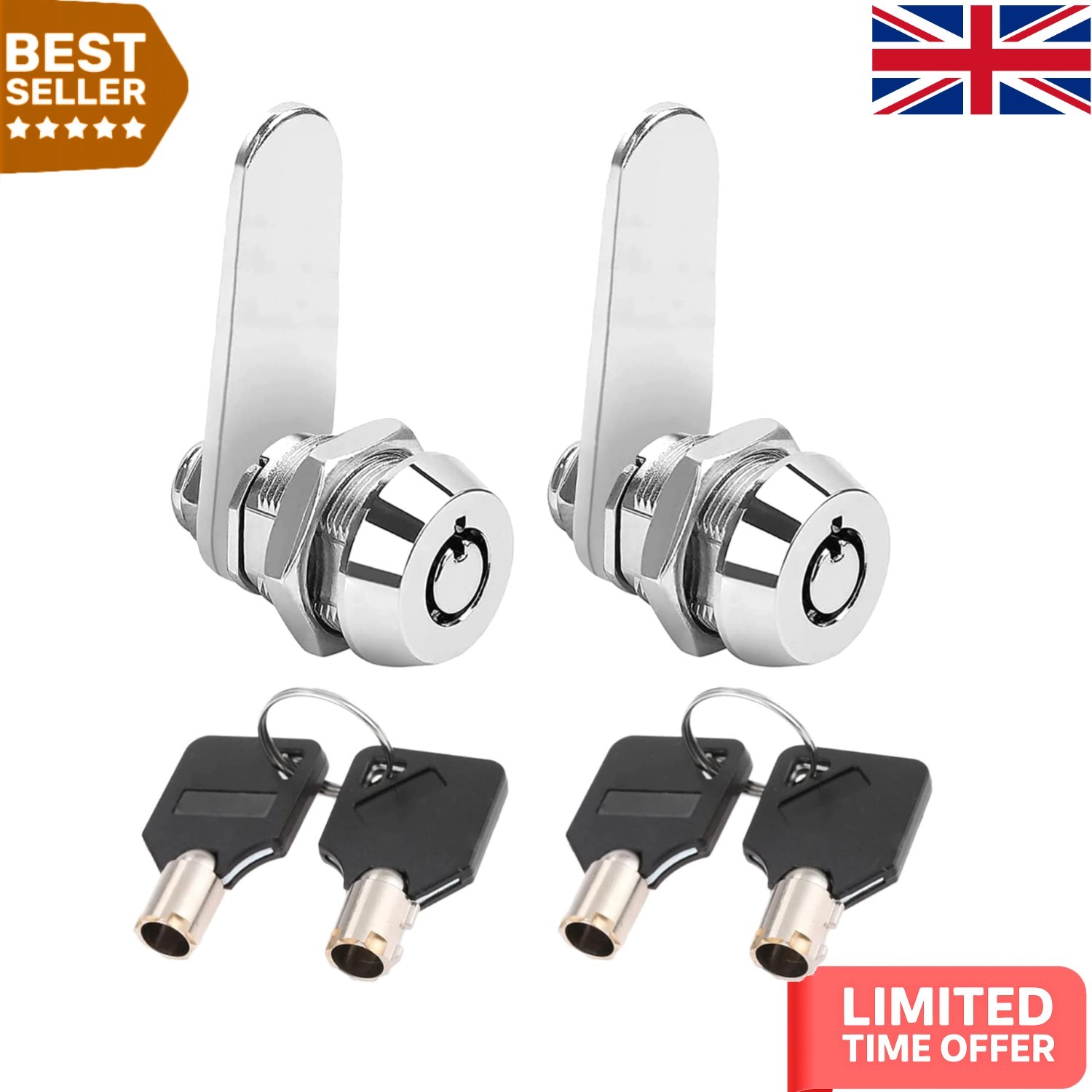 Versatile Tubular Cam Lock Set - 2PCS 16mm Keyed Alike for Unique Security Needs
