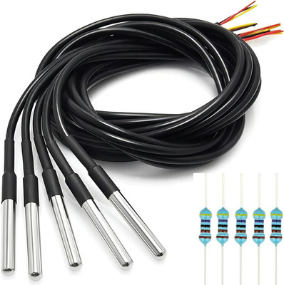 Wwzmdib 5 Pcs DS18B20 Temperature Sensor Probe High-Accuracy Waterproof Equipped