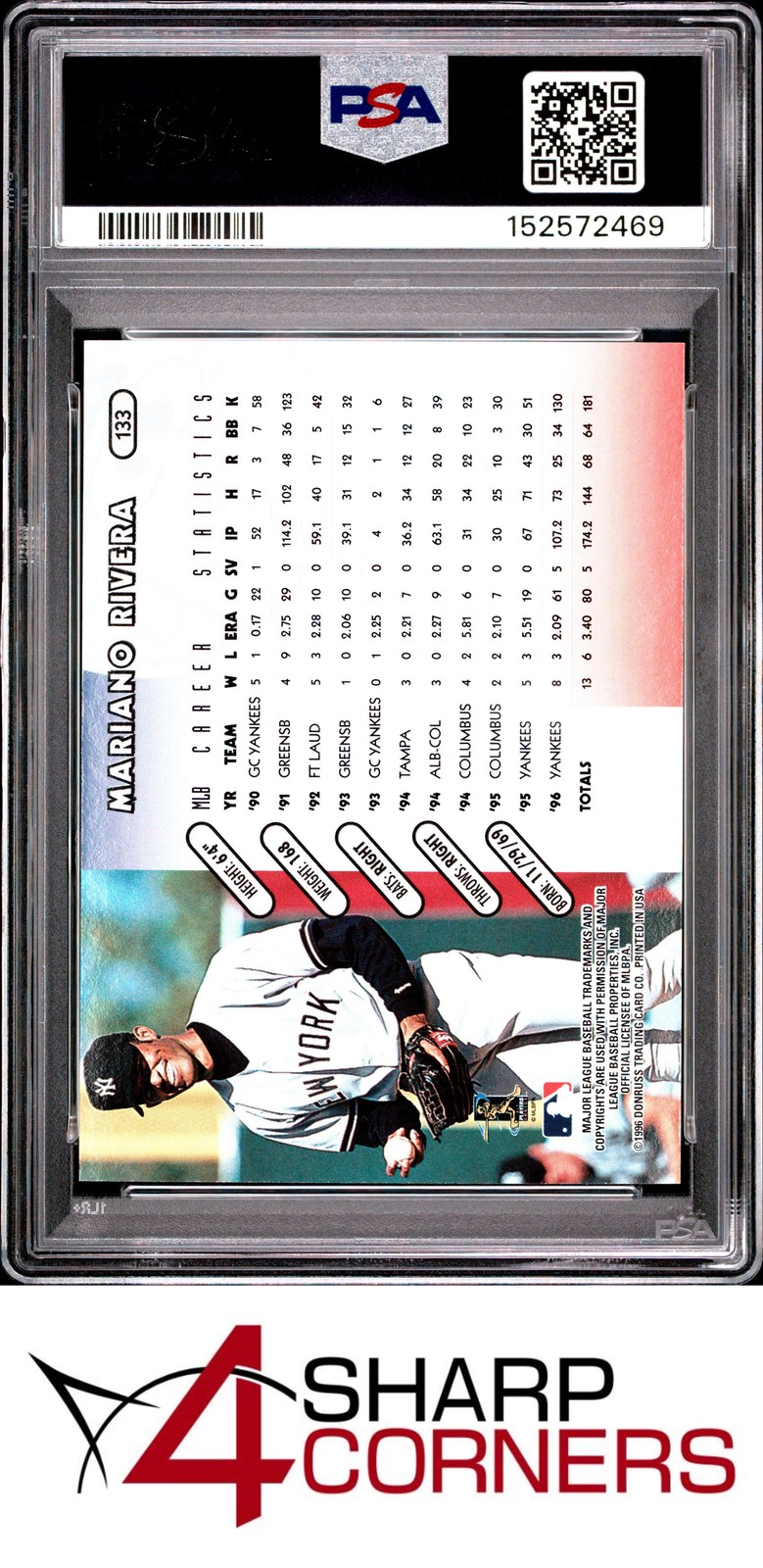 1997 DONRUSS #133 MARIANO RIVERA YANKEES HOF POP 4 PSA 9 view 2