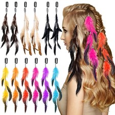 Geyoga 12 Pcs Clip in Hair Feathers Extensions for Women Colored Boho Feather Ha