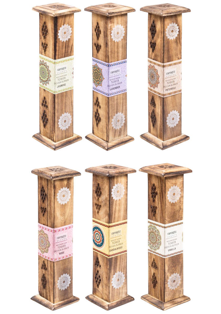 Incense Sticks & Incense Tower Burner Gift Set – Wooden Jali Holder (Assorted Sc