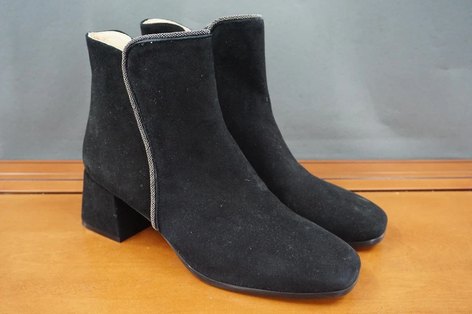 Ron Botas Blancas Mujer Talla 9 40 Negro Gamuza Tobillo Bloque Tacón Cremallera Lateral Italia Foto 3 de 4