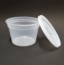 16 oz. (One Pint) Round Plastic Food Storage Deli Soup Containers Tubs with Lids