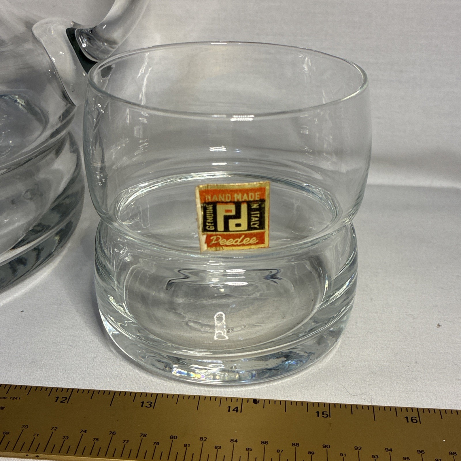 Pitcher And 6 Glasses /Tumblers Vtg. Hand Blown In Italy Never used Clear Glass