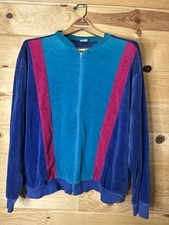 Vintage Jantzen Velour Track Jacket Blue Turquoise Pink Red USA Women  s 3X Zip