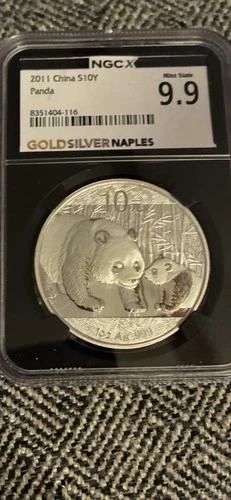 2011 China Silver Panda 10 Yuan 1 Ounce Silver Coin NGC MS9.9