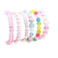 6PCS Girls Princess Bracelet Set Rainbow Stretchy Bead Jewelry Party Gift