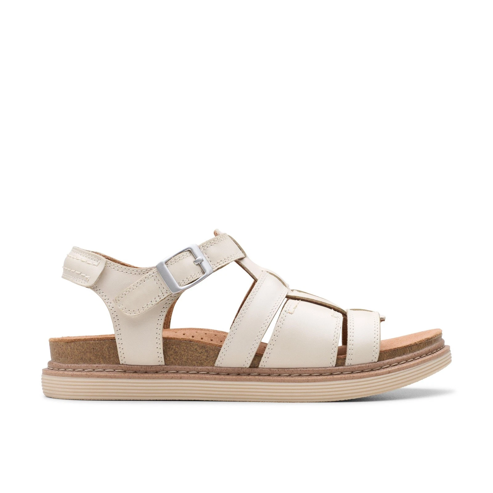 Clarks Womens Arwell Sun White Leather Casual Sandals Shoes