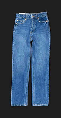 H&M Women's Blue Medium Wash Straight Leg High Rise 5-Pocket Jeans