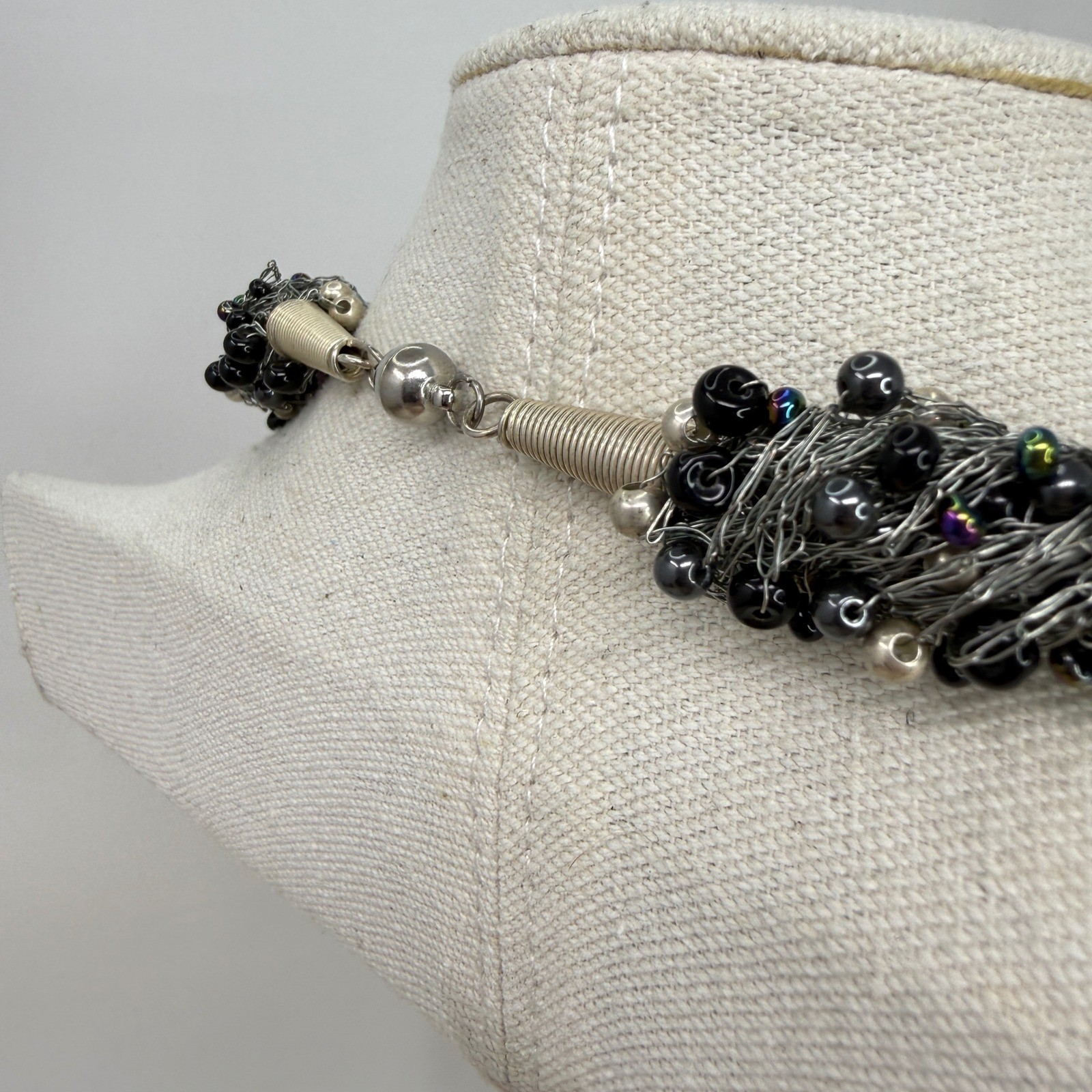 Wire Wrapped Pearl Beaded Statement Necklace Blac… - image 10