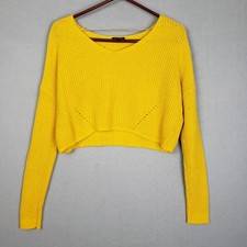 Wild Fable Women's Size M Cropped Knit Crewneck Sweater Yellow Casual Pullover