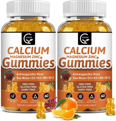 1200mg Calcium Gummies with Vitamin D3,K2,B12 & B6 - Plant Complex Calcium...