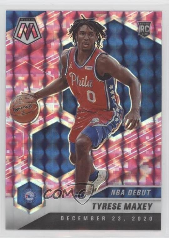 2020-21 Panini Mosaic NBA Debut Pink Camo Prizm Tyrese Maxey #263 Rookie RC 3hd