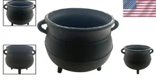 Durable 7" Wide Black Painted Cast Iron Cauldron - Ideal for All Cooking