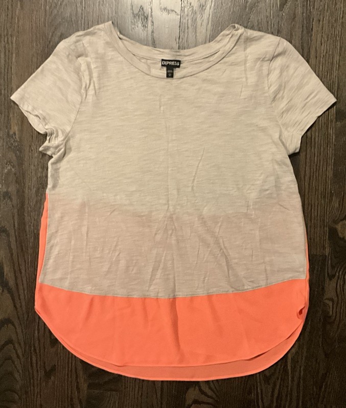 Express Two Toned Oatmeal Neon Orange Colorblock Soft Top Shirt Women’s Size S