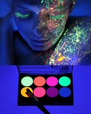 UV Face Paint Kit, Glow in the Dark Paint, Neon Fluorescent Body Painting 8 Colo