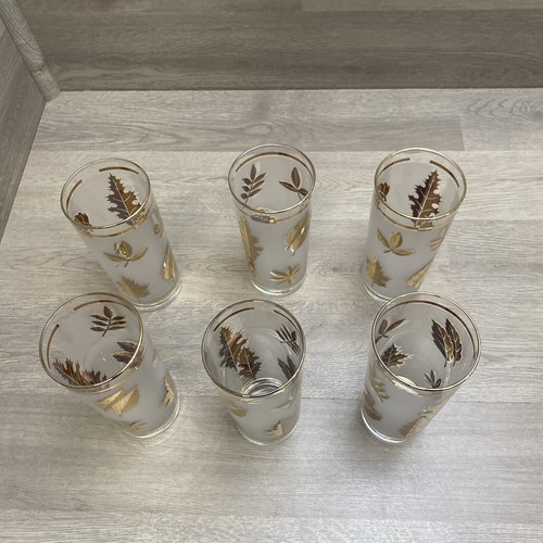 Set di 6 Highball vintage in vetro Libbey fogliame dorato alto 6 pollici - Foto 12 di 16
