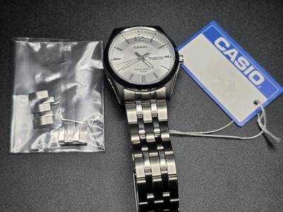 Casio Watch Mens 37mm MTP-1335D Stainless Steel Day Date Silver Dial - NEW