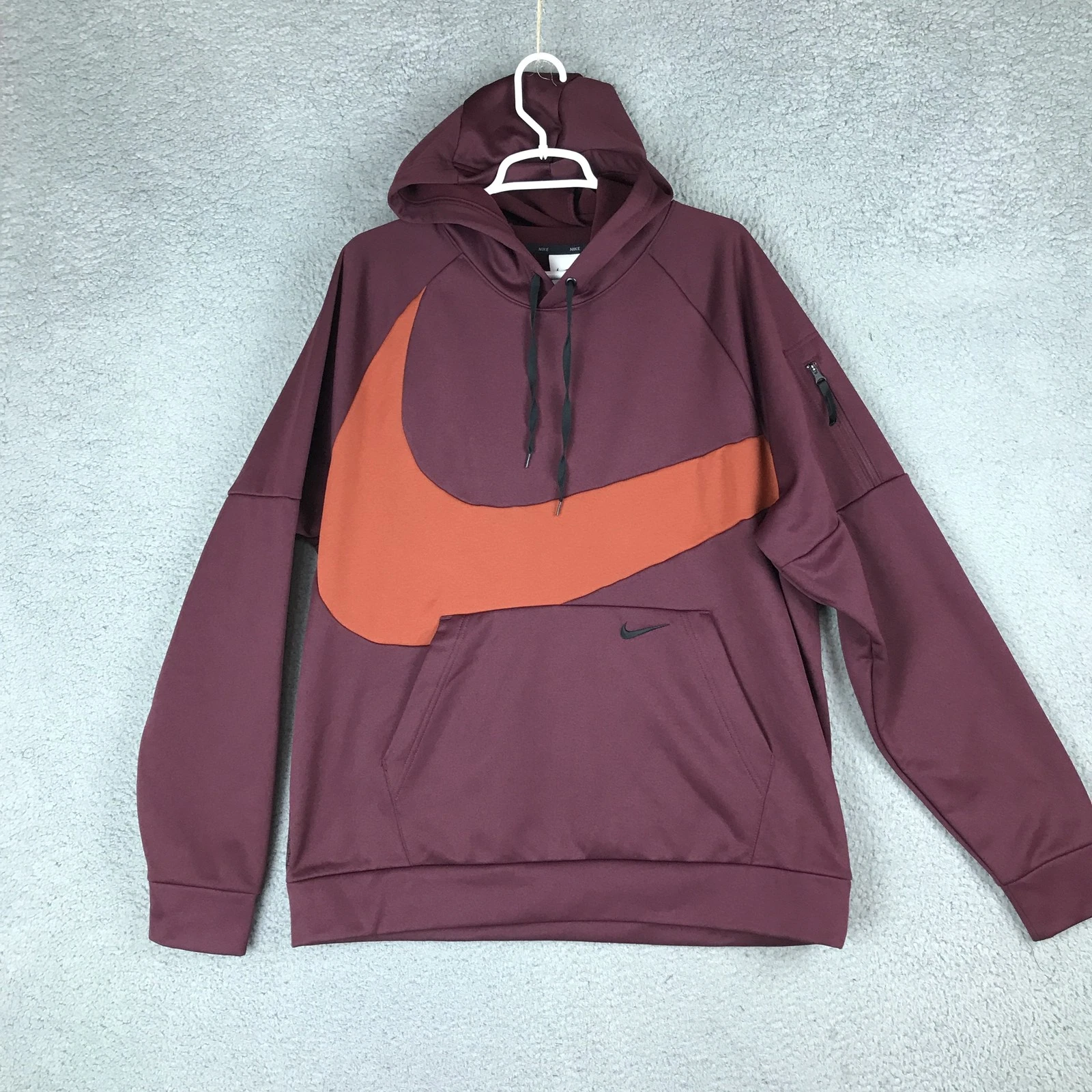 Nike Therma-FIT Hoodie Mens XL Maroon Orange Swoosh Pullover Training DQ5401-681