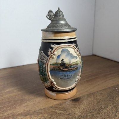 #ad GERMAN BEER STEIN VINTAGE GERMANY 7” HAND PAINTED Koblenz Rhein Mosel $32.00