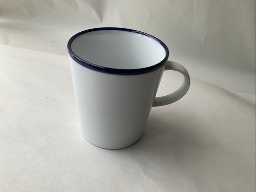 Crate and barrel mug white with blue rim made in Japan