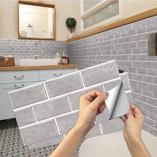 24 Sheets Grey Tile Stickers, Peel and Stick Vinyl Backsplash 24pcs,