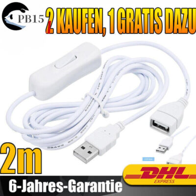 USB Kabel Mit Ein/Aus Schalter USB Stecker Auf Buchse Verlängerungskabel 2m DE