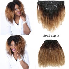 16" Afro Kinky Curly Clip in Human Hair Extensions 8pcs 4C Afro Hair Double Weft