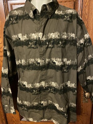 CABELA'S OUTFITTER SERIES Buck WhiteTail DEER Print 100% Cotton SHIRT, Men's XXL