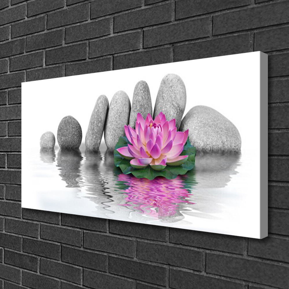 Tableau fleurs et pierres zen 100x50 cm pour une ambiance spa au salon