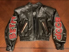 Vintage Betty Boop Maziar Leather Bommer Jacket Coat Black Size L Biker EUC