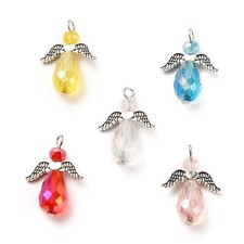 100x Angel Electroplate Glass Pendants with Wing Alloy Beads Findings 27 29x20mm