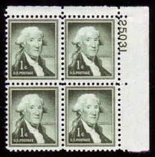#1031 GEORGE WASHINGTON. WET PRINTING. MINT PLATE BLOCK. F-VF NH!